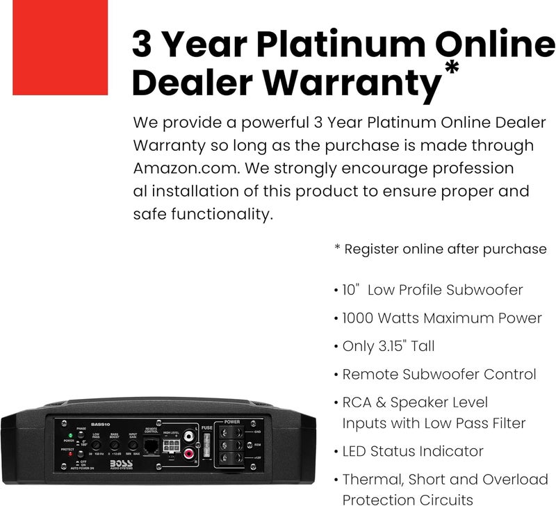 BOSS AUDIO SYSTEMS مضخم الصوت BOSS Audio Systems BASS10 - مضخم صوت سيارة منخفض الارتفاع 10 بوصة مع جهاز تحكم عن بعد - Image 2